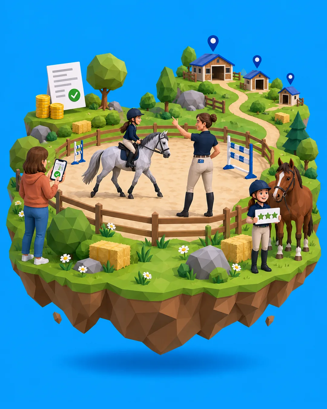 Una lezione di equitazione nel campo esterno